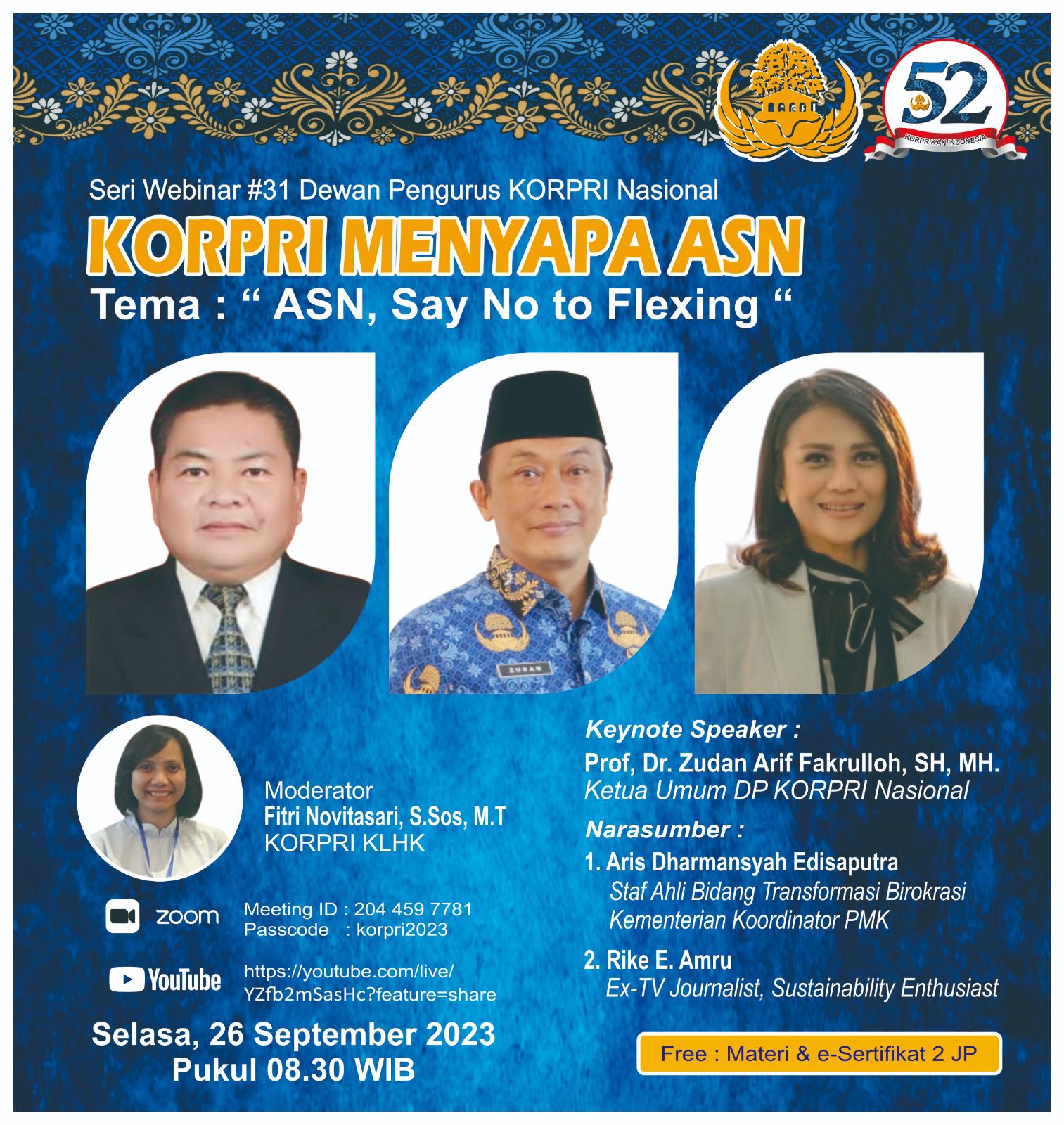 Pengurus KORPRI Nasional Beri Edukasi dan wawasan kepada anggotanya melalui Seri Webinar